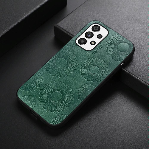 For Samsung Galaxy A73 5G Sunflower Pattern PU+TPU+PC Shockproof Phone Case(Green)