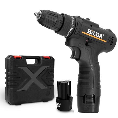 HILDA Home Power Drill 12V Li-Ion Drill With Charger And Battery, UK Plug, Model: Plastic Packing