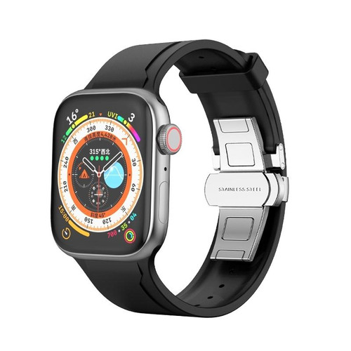 Metal Butterfly Buckle Silicone Watch Band For Apple Watch Ultra 2 49mm(Black)