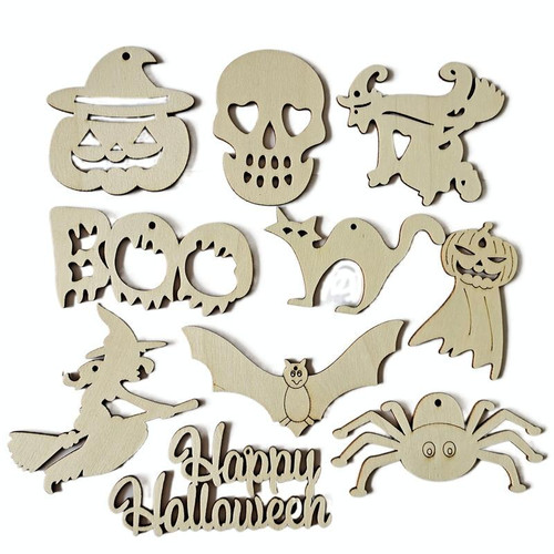 10pcs/set Halloween Decorations Holiday Party Wooden Pendants(Random Style Delivery)