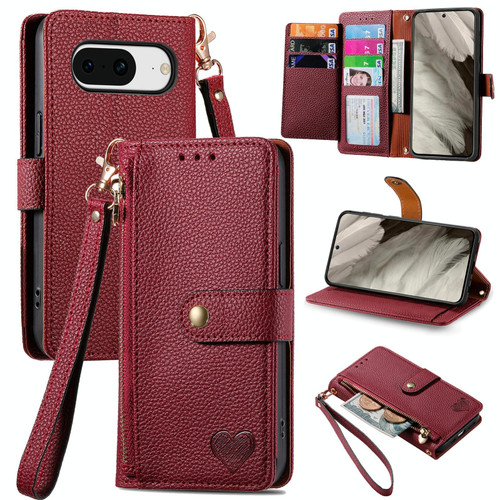 For Google Pixel 8 Pro Love Zipper Lanyard Leather Phone Case(Red)