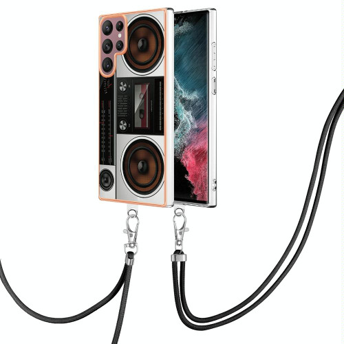 For Samsung Galaxy S22 Ultra 5G Electroplating Dual-side IMD Phone Case with Lanyard(Retro Radio)