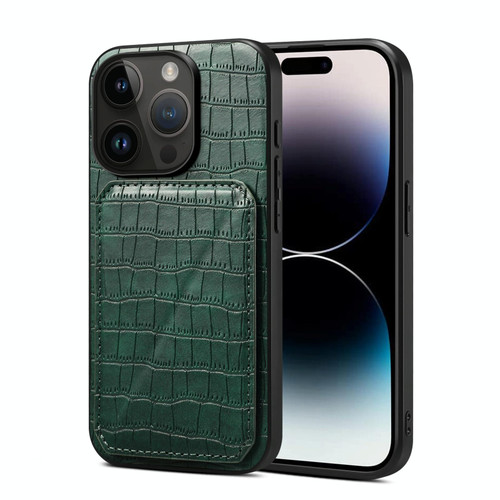 For iPhone 15 Pro Max Imitation Crocodile Leather Back Phone Case with Holder(Green)