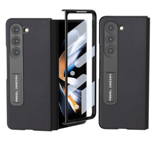 For Samsung Galaxy Z Fold5 ABEEL Integrated Arashi Texture PU Phone Case with Holder(Black)