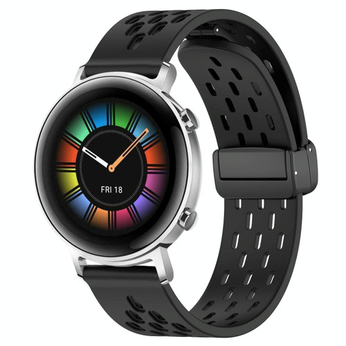 For Huawei Watch GT2 42mm 20mm Folding Magnetic Clasp Silicone Watch Band(Black) For Huawei Watch GT2 42mm 20mm Folding Magnetic Clasp Silicone Watch Band(Black)