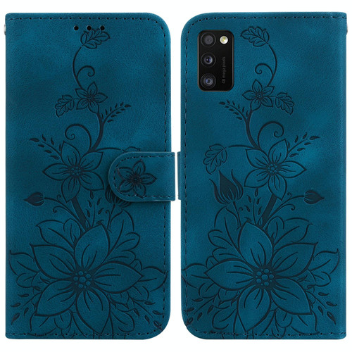 For Samsung Galaxy A41 Lily Embossed Leather Phone Case(Dark Blue) For Samsung Galaxy A41 Lily Embossed Leather Phone Case(Dark Blue)
