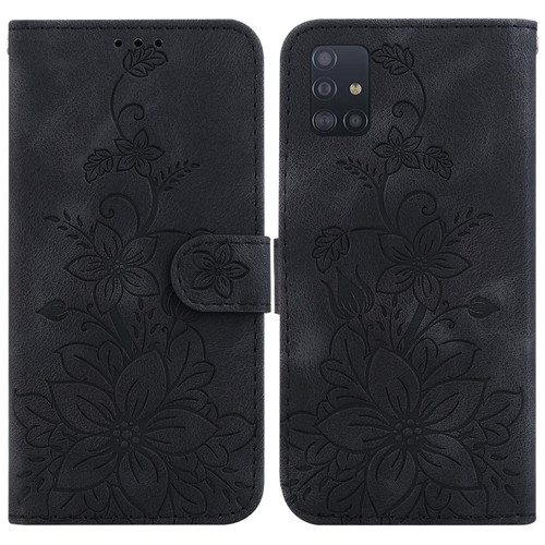 For Samsung Galaxy A71 5G Lily Embossed Leather Phone Case(Black)