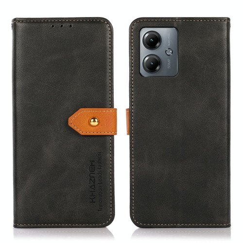 For Motorola Moto G14 4G KHAZNEH Dual-color Cowhide Texture Flip Leather Phone Case(Black)