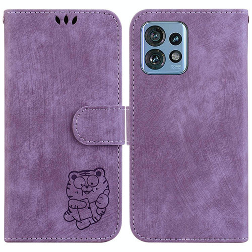 For Motorola Edge 40 Pro Little Tiger Embossed Leather Phone Case(Purple)