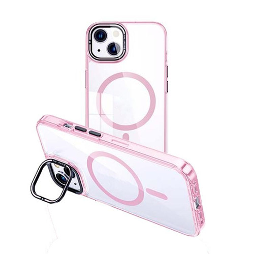 For iPhone 14 MagSafe Magnetic Invisible Holder Transparent Phone Case(Pink)