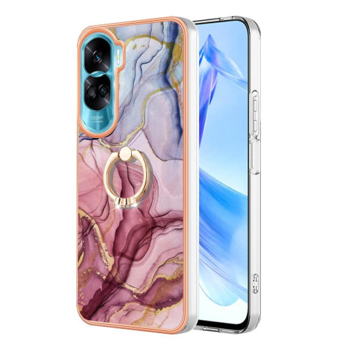 For Honor 90 Lite 5G Electroplating Marble Dual-side IMD Phone Case with Ring(Rose Red 014) For Honor 90 Lite 5G Electroplating Marble Dual-side IMD Phone Case with Ring(Rose Red 014)