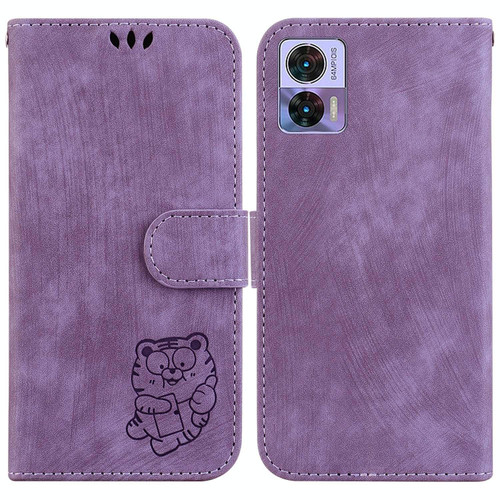 For Motorola Edge 30 Neo / 30 Lite Little Tiger Embossed Leather Phone Case(Purple)