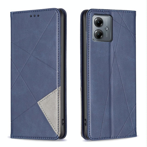 For Motorola Moto G14 4G Rhombus Texture Magnetic Leather Phone Case(Blue) For Motorola Moto G14 4G Rhombus Texture Magnetic Leather Phone Case(Blue)