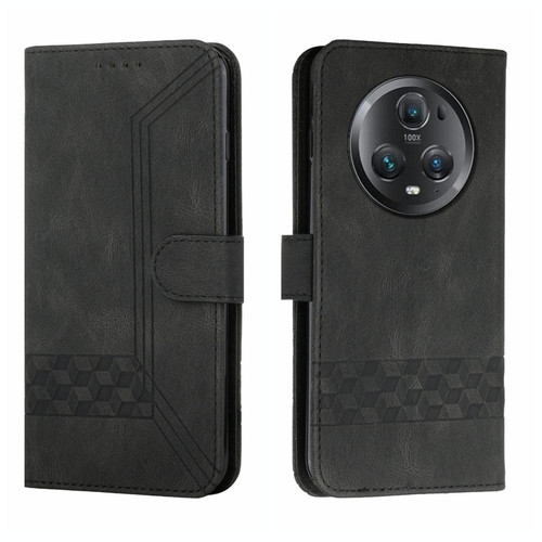 For Honor Magic5 Pro Cubic Skin Feel Flip Leather Phone Case(Black)
