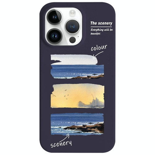 For iPhone 14 Pro Max Painted Pattern Skin-friendly PC Phone Case(Purple+Sunset) For iPhone 14 Pro Max Painted Pattern Skin-friendly PC Phone Case(Purple+Sunset)