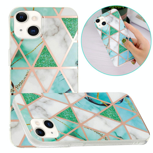 Electroplating Soft TPU Phone Case For iPhone 15(Green White Rhombus)