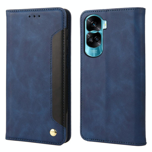 For Honor 90 Lite Skin Feel Splicing Leather Phone Case(Blue) For Honor 90 Lite Skin Feel Splicing Leather Phone Case(Blue)