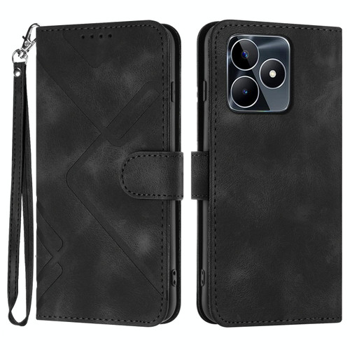 For Realme C53 Line Pattern Skin Feel Leather Phone Case(Black)