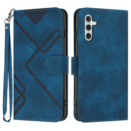 For Samsung Galaxy M54 Line Pattern Skin Feel Leather Phone Case(Royal Blue)