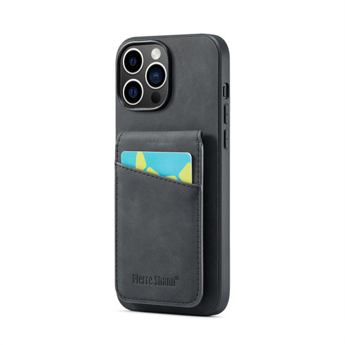 For iPhone 15 Pro Max Fierre Shann Crazy Horse Card Holder Back Cover PU Phone Case(Black) For iPhone 15 Pro Max Fierre Shann Crazy Horse Card Holder Back Cover PU Phone Case(Black)