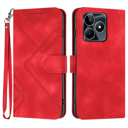 For Realme C53 Line Pattern Skin Feel Leather Phone Case(Red)