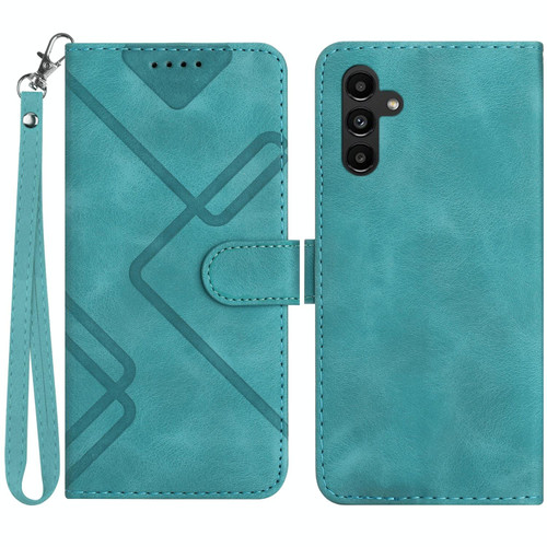 For Samsung Galaxy A25 Line Pattern Skin Feel Leather Phone Case(Light Blue)