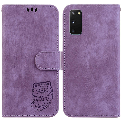 For Samsung Galaxy S20 Little Tiger Embossed Leather Phone Case(Purple)