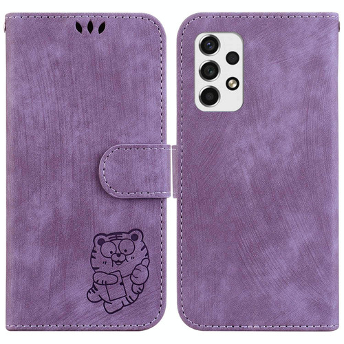 For Samsung Galaxy A52 4G / 5G Little Tiger Embossed Leather Phone Case(Purple)