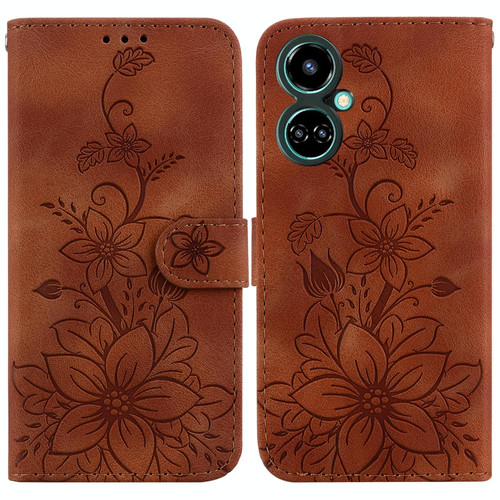 For Tecno Camon 19 Lily Embossed Leather Phone Case(Brown)