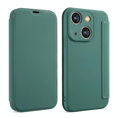 For iPhone 13 mini Imitate Liquid Skin Feel Leather Phone Case with Card Slots(Green)