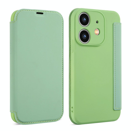 For iPhone 12 Imitate Liquid Skin Feel Leather Phone Case with Card Slots(Tea Green)