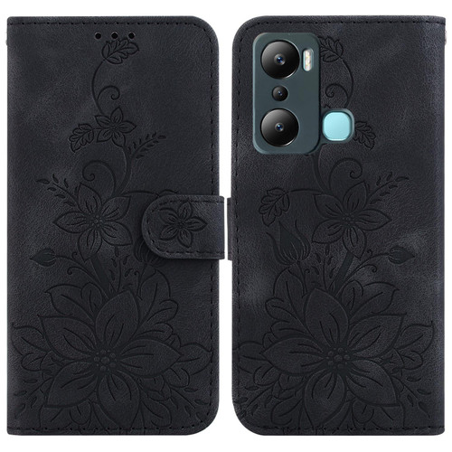 For Infinix Hot 20i Lily Embossed Leather Phone Case(Black) For Infinix Hot 20i Lily Embossed Leather Phone Case(Black)