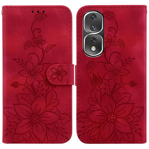 For Honor 80 Pro Lily Embossed Leather Phone Case(Red)