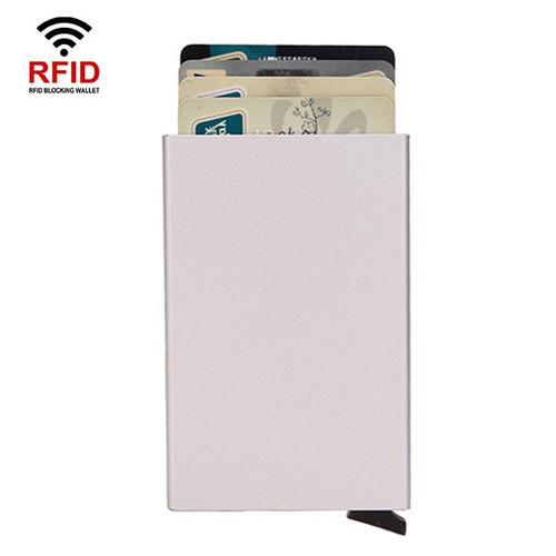 RFID Short Metal Card Case Credit Card Holder Wallet(Silver)