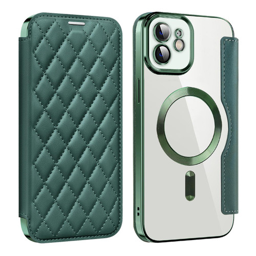 For  iPhone 11 Shield Magsafe RFID Anti-theft Rhombus Leather Phone Case(Green) For  iPhone 11 Shield Magsafe RFID Anti-theft Rhombus Leather Phone Case(Green)