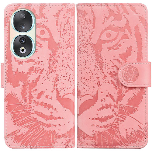 For Honor 90 Tiger Embossing Pattern Flip Leather Phone Case(Pink) For Honor 90 Tiger Embossing Pattern Flip Leather Phone Case(Pink)
