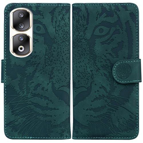 For Honor 90 Pro Tiger Embossing Pattern Flip Leather Phone Case(Green)