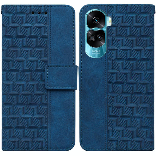 For Honor 90 Lite Geometric Embossed Leather Phone Case(Blue) For Honor 90 Lite Geometric Embossed Leather Phone Case(Blue)