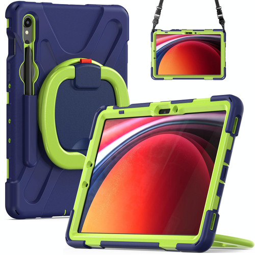 For Samsung Galaxy Tab S9 / S8 / S7 Silicone Hybrid PC Tablet Case with Holder & Shoulder Strap(Navy Blue Olivine) For Samsung Galaxy Tab S9 / S8 / S7 Silicone Hybrid PC Tablet Case with Holder & Shoulder Strap(Navy Blue Olivine)