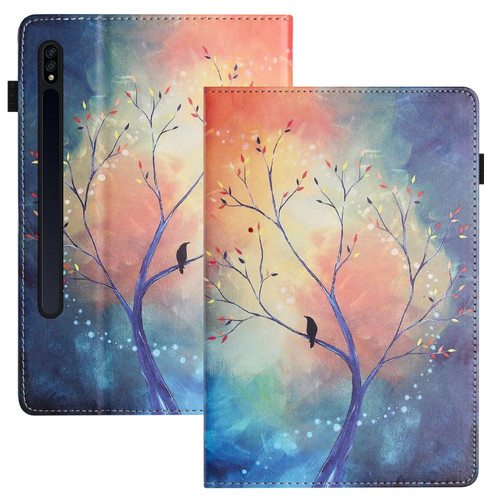 For Samsung Galaxy Tab S7 Sewing Litchi Texture Smart Leather Tablet Case(Oil Painting Tree)