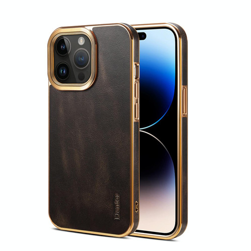 For iPhone 15 Pro Max Denior Oil Wax Cowhide Plating Phone Case(Black) For iPhone 15 Pro Max Denior Oil Wax Cowhide Plating Phone Case(Black)