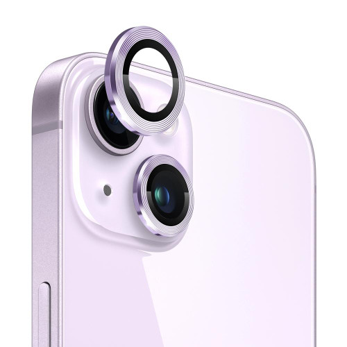 For iPhone 14 / 14 Plus NORTHJO Camera Lens Protector Tempered Glass CD Vein Metal Ring Film(Purple)