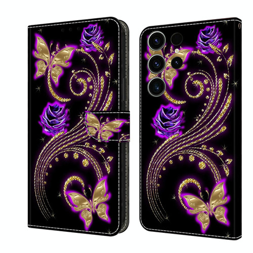 For Samsung Galaxy S23 FE 5G Crystal 3D Shockproof Protective Leather Phone Case(Purple Flower Butterfly)