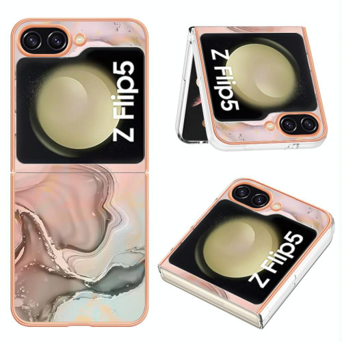 For Samsung Galaxy Z Flip5 Electroplating Marble Dual-side IMD Phone Case(Rose Gold 015)