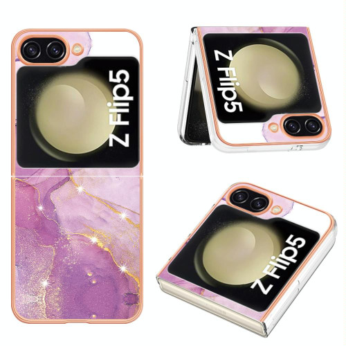 For Samsung Galaxy Z Flip5 Electroplating Marble Dual-side IMD Phone Case(Purple 001) For Samsung Galaxy Z Flip5 Electroplating Marble Dual-side IMD Phone Case(Purple 001)