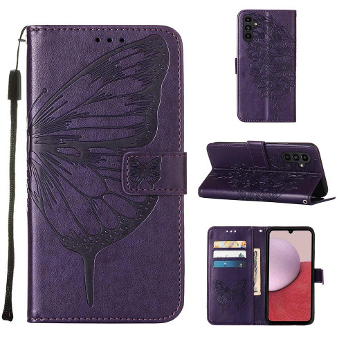 For Samsung Galaxy A25 5G / A24 Embossed Butterfly Leather Phone Case(Dark Purple)
