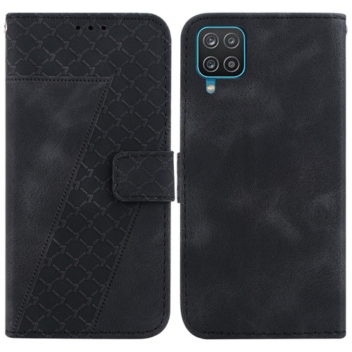 For Samsung Galaxy A22 4G 7-shaped Embossed Leather Phone Case(Black)