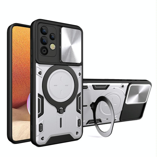 For Samsung Galaxy A32 4G CD Texture Sliding Camshield Magnetic Holder Phone Case(Silver)