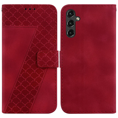 For Samsung Galaxy A14 5G 7-shaped Embossed Leather Phone Case(Red)