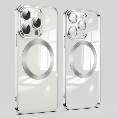 For iPhone 15 Pro Max Lens Protector MagSafe Electroplated Phone Case(Silver)